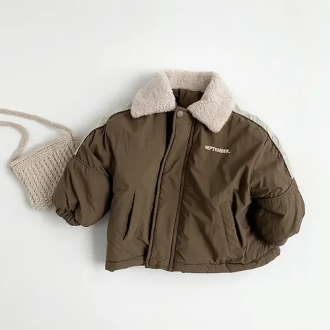 Kinderen Winter Dikke Gevoerde Jas Sherpa Fleece Kraag Retro Patchwork Warme Jas Voor Jongens Meisjes Koreaanse Stijl Harajuku Bovenkleding