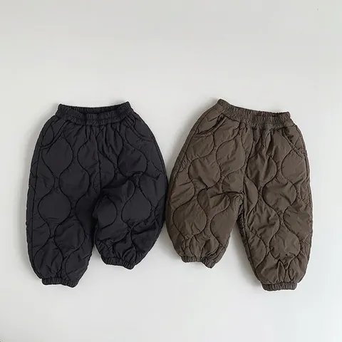 Gesteppte Warme Kinderbroek Effen Kleur Nylon Broek Voor Jongens Meisjes Elastische Taille Zacht Gevoerde Winter Herfst Kleding