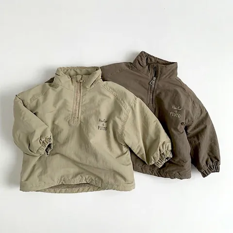 Veste Coupe-vent Doublée en Polaire pour Enfants Col Montant Demi-zip Pull Vêtements Chauds pour Garçons et Filles Manteau Brodé