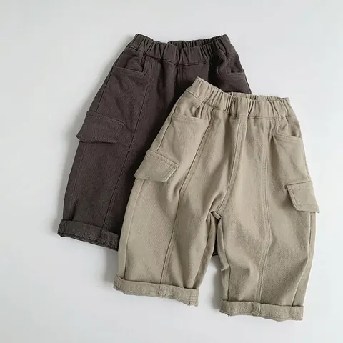 Pantaloni Cargo Bambini Foderati in Pile Cotone Caldi Pantaloni Invernali Casual per Ragazzi Ragazze Stile Coreano