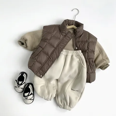 Kids Casual Katoen Fleece Gevoerd Sweatshirt Effen Kleur Koreaanse Stijl Ronde Hals Lange Mouw Warme Pullover Top