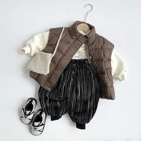 Pantaloni per Bambini in Velluto a Coste Imbottiti in Pile Invernali Caldi Casual a Righe per Ragazzi Ragazze Stile Mori