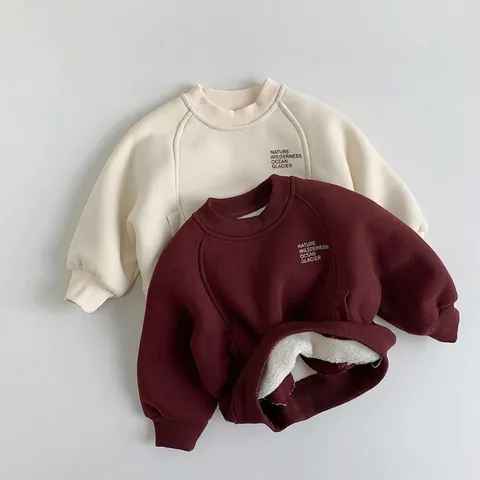 Felpa Bambini Ispessita in Pile Stile Coreano Caldo Pullover Invernale Stampa Lettere Ragazzi Ragazze Casual Top Manica Lunga