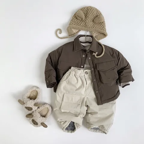 Korean Style Kids Quilted Down Shirt Jacket 50 White Duck Down Winter Padded Top For Boys Girls Casual Lapel Outerwear