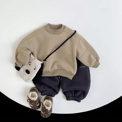 Kinderen Casual Katoenen Fleece Gevoerde Joggers Dikke Warme Trainingsbroek Voor Jongens Meisjes Elastische Taille Letter Print Winterbroek