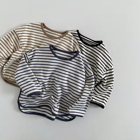 Kids Striped Long Sleeve T-Shirt Cotton Breathable Soft Casual Tops For Boys Girls Spring Autumn Pullover Children Clothing
