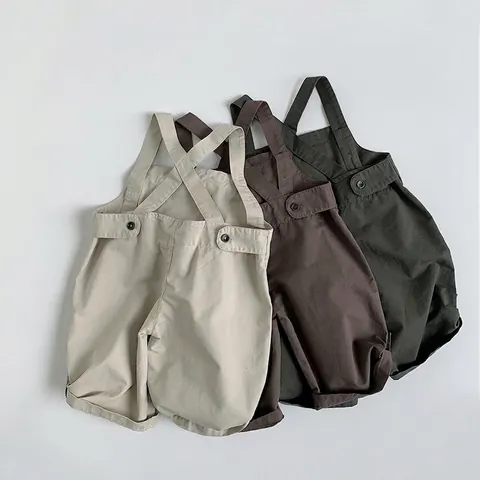 Kids Cotton Bib Pants Overalls Korean Style Solid Color Adjustable Straps Casual Workwear Trousers For Boys Girls