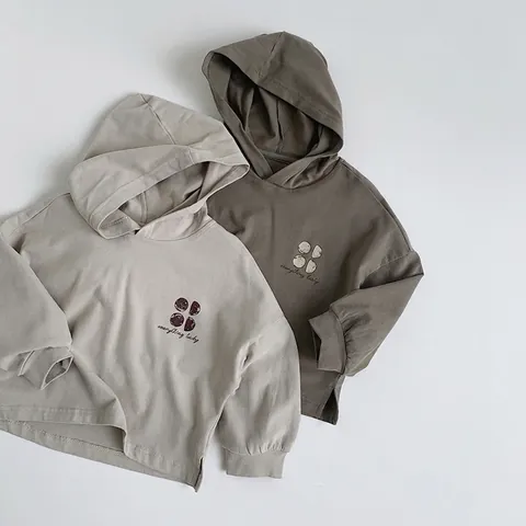 Kids Hooded Sweatshirt Long Sleeve Soft Cotton Letter Print Pullover Casual Korean Style Spring Autumn Tops For Boys Girls