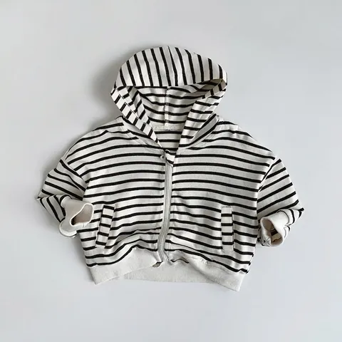 Giacca a Righe Con Cappuccio per Bambini Unisex in Cotone Casual Felpa Con Cerniera Primavera a Maniche Lunghe per Ragazzi Ragazze