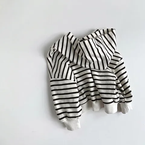Giacca a Righe Con Cappuccio per Bambini Unisex in Cotone Casual Felpa Con Cerniera Primavera a Maniche Lunghe per Ragazzi Ragazze