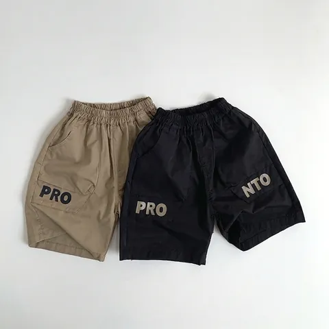 Boys Casual Cotton Cargo Shorts Elastic Waist Letter Printed Toddler Summer Streetwear Pockets Loose Fit Shorts For Kids