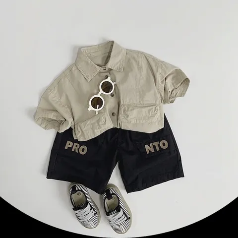 Boys Casual Cotton Cargo Shorts Elastic Waist Letter Printed Toddler Summer Streetwear Pockets Loose Fit Shorts For Kids