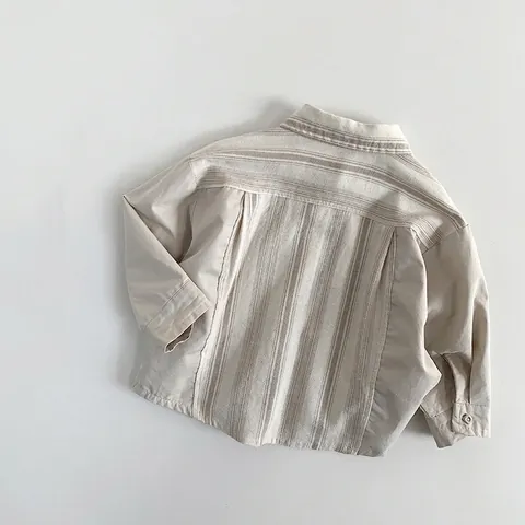 Kids Retro Gestreiftes Color Block Langarm Baumwollhemd Für Jungen Mädchen Casual Reverskragen Knöpfe Top Frühling Herbst