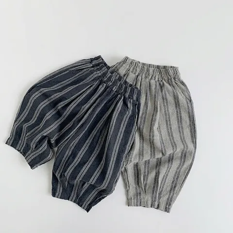 Kids Striped Cotton Harem Pants Toddler Elastic Waist Loose Casual Trousers Boys Girls Spring Autumn Soft Bottoms