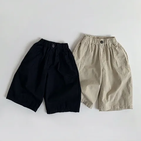 Boys Girls Pure Cotton Casual Pants Thin Breathable Anti Mosquito Harem Trousers Kids Solid Color Soft Elastic Waist Bottoms