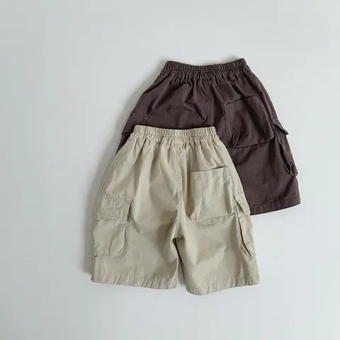 Pantaloncini Cargo per Bambini Ragazzi Ragazze Cotone Casual Estate Pantaloncini Con Tasche Vita Elastica Tinta Unita