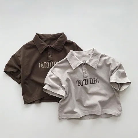 Polo en Coton pour Enfants Style Coréen Ample Manches Courtes Imprimé Lettres Top Été Mince Respirant Vêtements pour Enfants