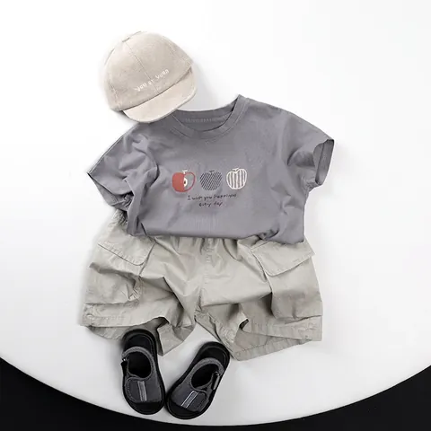 Kinder Kleinkind Kurzarm Baumwolle T-Shirt Cartoon Apfel Druck Koreanischer Stil Lässiges Sommer Top Für Jungen Mädchen