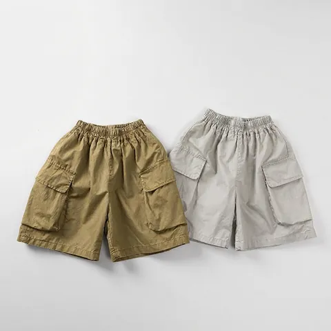 Kids Cargo Shorts Japanese Style Cotton Elastic Waist Multi Pocket Casual Outdoor Summer Shorts For Boys Girls
