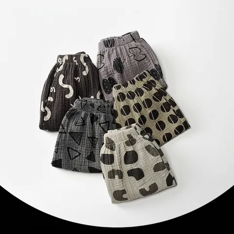 Kids Bloomers Cotton Printed Loose Elastic Waist Anti-Mosquito Pants Korean Style Breathable Soft Trousers For Infant Toddler Casual Everyday Wear