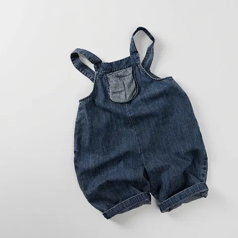 Salopette en Jean Unisexe pour Enfants 100% Coton Bleu Lavé Pantalon à Bretelles pour Garçons Filles Été Pantalon Décontracté
