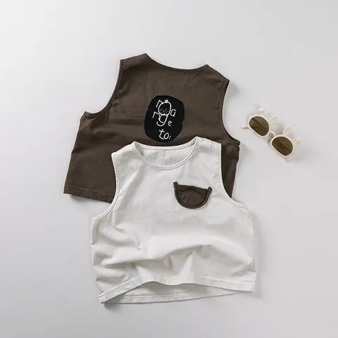 Canotta in Cotone Unisex per Bambini Gilet Estivo Senza Maniche Girocollo Traspirante Casual Con Stampa di Lettere Abbigliamento