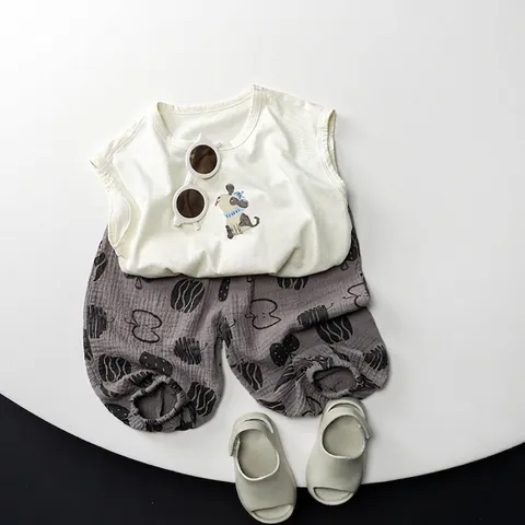 Koreanischer Stil Sommer Kinder Ärmellos Tank Top Baumwolle Cartoon Hund Druck Casual Weste Für Jungen Mädchen Atmungsaktive Weiche Kleidung