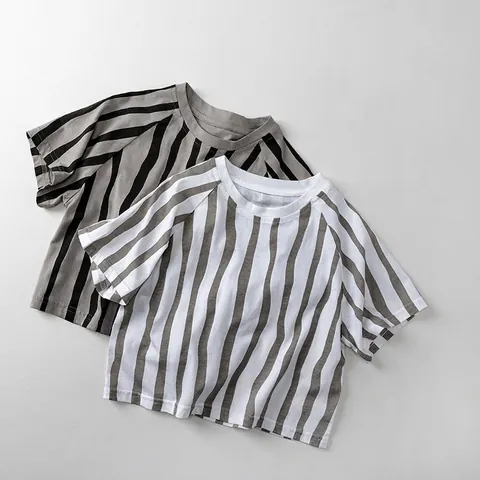 Maglietta a Righe in Cotone per Bambini Manica Corta Girocollo Morbida Traspirante Top Estivo per Bambini Casual Tee