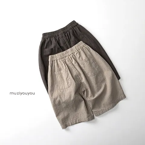 Kids Cotton Cropped Pants Unisex Summer Casual Letter Print Mid-length Loose Trousers For Boys Girls Fashion Bottoms