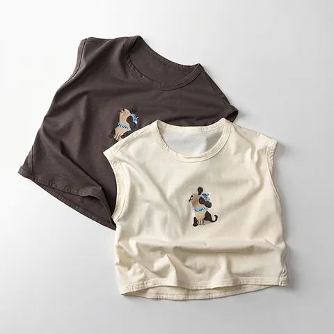 Koreanischer Stil Sommer Kinder Ärmellos Tank Top Baumwolle Cartoon Hund Druck Casual Weste Für Jungen Mädchen Atmungsaktive Weiche Kleidung