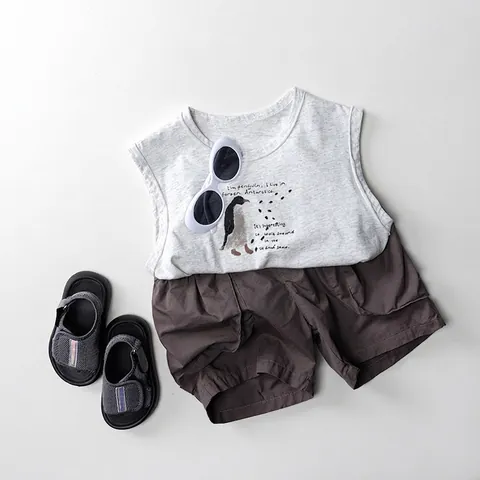 Toddler Kids Maglietta in Cotone Senza Maniche Stampa Pinguino Cartone Animato Gilet Estivo per Bambini Bambine Casual Top