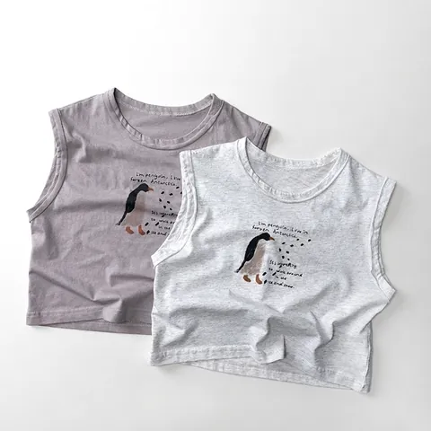 Toddler Kids Maglietta in Cotone Senza Maniche Stampa Pinguino Cartone Animato Gilet Estivo per Bambini Bambine Casual Top