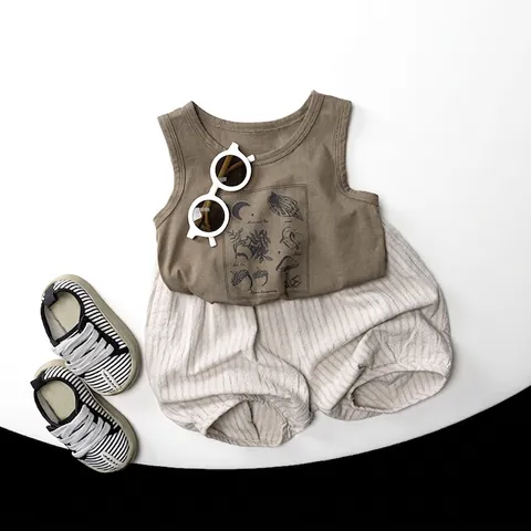 Summer Kids Cotton Shorts Toddler Bloomers Korean Style Striped Checked Polka Dot Loose Soft Casual Pants For Boys Girls