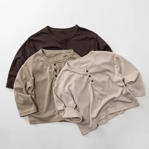 Baby Kids Long Sleeve Henley Shirt Solid Color Soft Polyester Base Layer Top Autumn Spring Versatile Children Wear