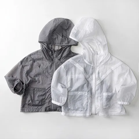 Kids Lightweight Sun Protection Jacket Summer Hooded Zip Up Coat For Boys Girls Breathable Outdoor Thin Windbreaker Soft Nylon Outwear