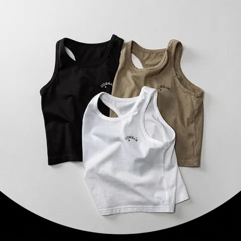 Cotton Kids Racerback Vest Summer Toddler Letter Print Sleeveless Tank Top For Boys Girls Casual Breathable Children Clothing