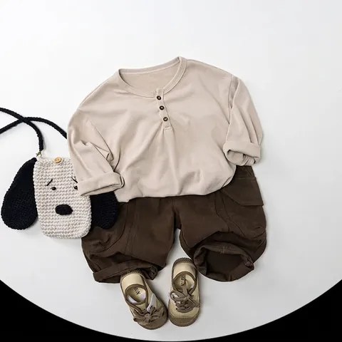 Baby Kids Long Sleeve Henley Shirt Solid Color Soft Polyester Base Layer Top Autumn Spring Versatile Children Wear