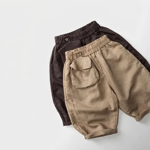Kids Cotton Linen Casual Pants Breathable Summer Anti-Mosquito Long Trousers Solid Color Loose Elastic Waist Trousers For Boys Girls