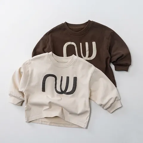 Children's Cotton Long Sleeve Sweatshirt Letter Print Round Neck Casual Pullover For Boys Girls Autumn Japanese Korean Style