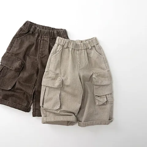 Korean Style Kids Cotton Cargo Pants Loose Fit Casual Trousers With Large Pockets For Boys Girls Autumn Fashion