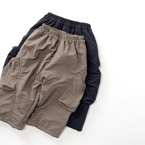 Pantaloni Cargo da Bambino Foderati in Caldo Pile Pantaloni Casual in Nylon Ispessito per Esterno Pantaloni a Vita Elastica per Ragazzi Ragazze