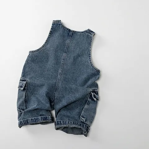 Salopette di Jeans per Bambini Stile Coreano Lavata Pantaloni Con Bretelle Multi Tasca Cargo Trousers per Ragazzi Ragazze Cotone