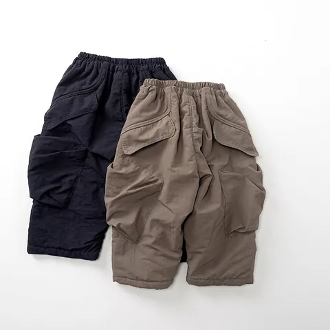 Pantaloni Cargo da Bambino Foderati in Caldo Pile Pantaloni Casual in Nylon Ispessito per Esterno Pantaloni a Vita Elastica per Ragazzi Ragazze