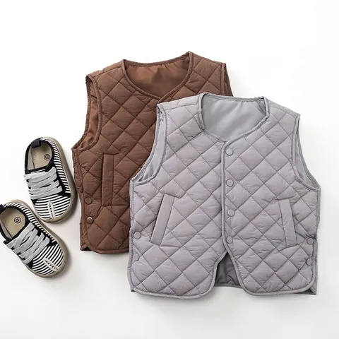 Gilet Matelassé pour Enfants Veste Sans Manches Chaude d'Hiver pour Garçons Filles Style Coréen Motif de Losanges Vêtement