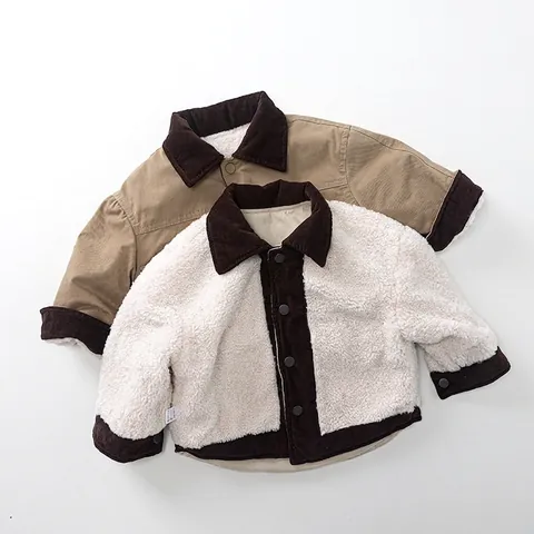 Giacca Invernale per Bambini Foderata in Sherpa con Inserti in Velluto a Coste Cappotto in Cotone Caldo Workwear Retro per Bambini