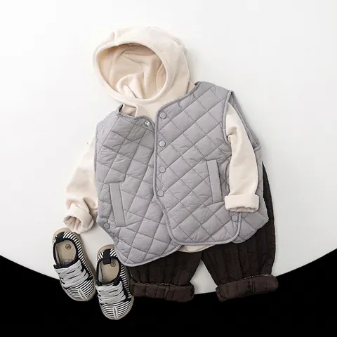 Gilet Matelassé pour Enfants Veste Sans Manches Chaude d'Hiver pour Garçons Filles Style Coréen Motif de Losanges Vêtement