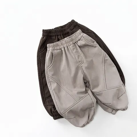 Kids Winter Fleece Lined Pants Children Thickened Warm Casual Trousers Korean Style Solid Color Soft Cotton Quilted Bottoms