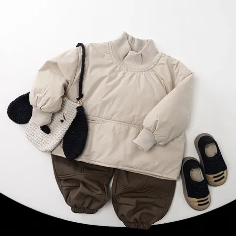 Kids Winter Fleece Lined Pants Children Thickened Warm Casual Trousers Korean Style Solid Color Soft Cotton Quilted Bottoms