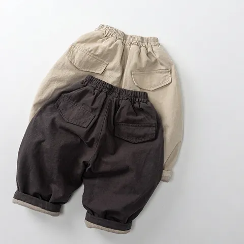 Pantalones Unisex para Niños Invierno Cálido con Forro de Felpa Niños Niñas Color Sólido Pantalones Harem Cintura Elástica Casual Algodón