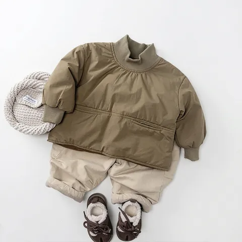 Top Imbottito in Cotone Leggero Trapuntato per Bambini Ragazzi Ragazze Stile Coreano Inverno Caldo Maglione a Collo Alto